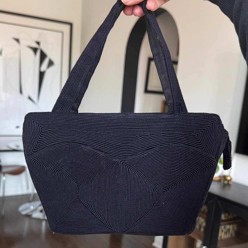Vintage 40s Genuine Corde French Navy Textured Geometric Tote